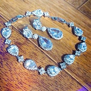 Bridal Earring and Bracelet Set CZ/silver